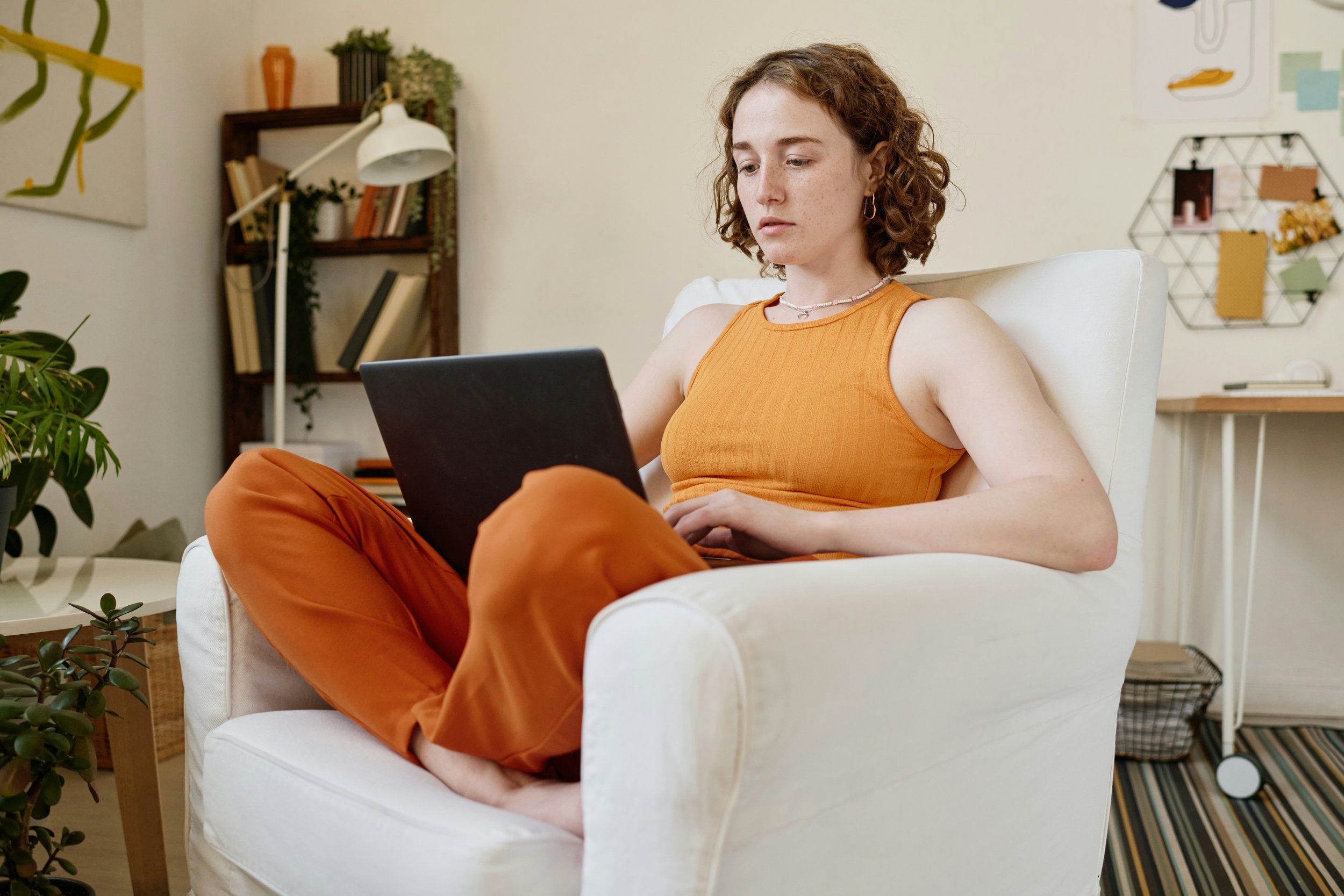 Patient attending a telehealth therapy session from the comfort of home